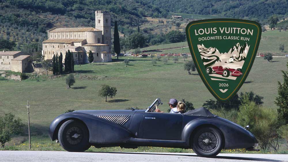 Louis Vuitton Dolomites Classic Run 2026, il viaggio elegante delle auto d&rsquo;epoca tra Veneto, Dolomiti e Monza